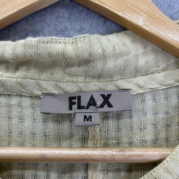 FLAX Medium Linen Long Shirt Dress Button Front Green Yellow Kaftan Oversized - Picture 2 of 13